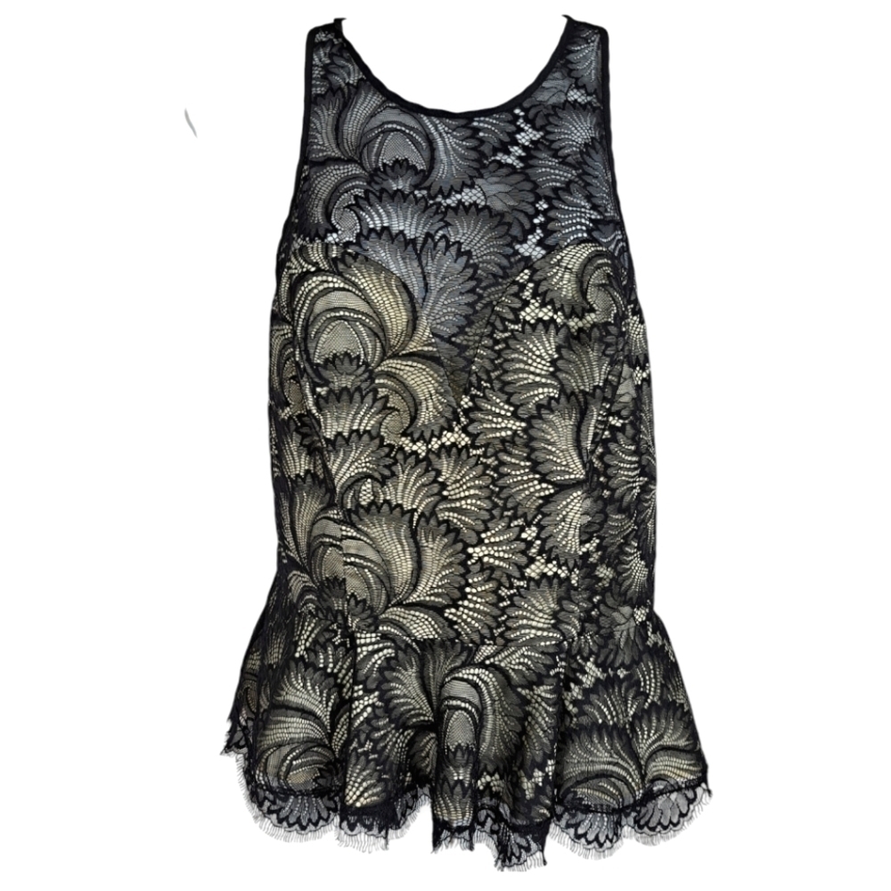 Bebe black/Cream  Lace Sleeveless‎ Basic Tank Peplum Top
